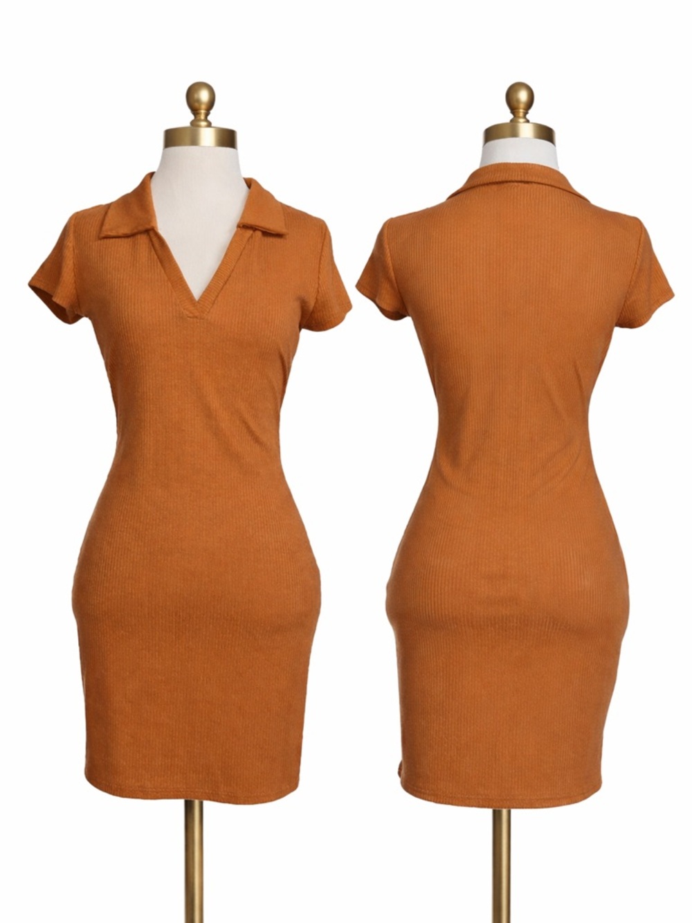 🤎✨ Publik Caramel Ribbed Polo V-Neck Mini Dress NWOT | Sz L
